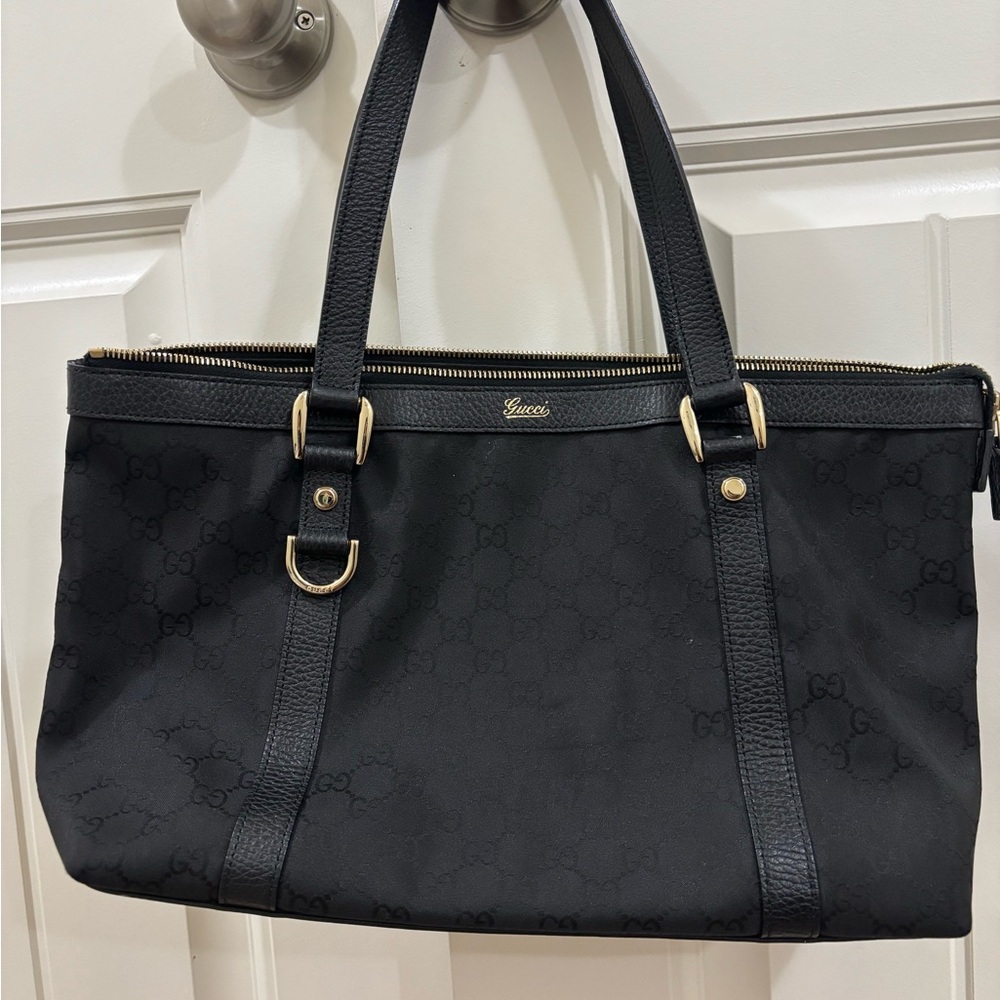Gucci Black Monogram Shoulder Bag with Gold Hardware
